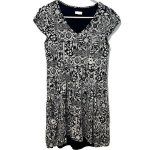 Garnet Hill Mini Dress 02 Tunic Blue White Floral Pockets Boho‎ Hippie Cottage S